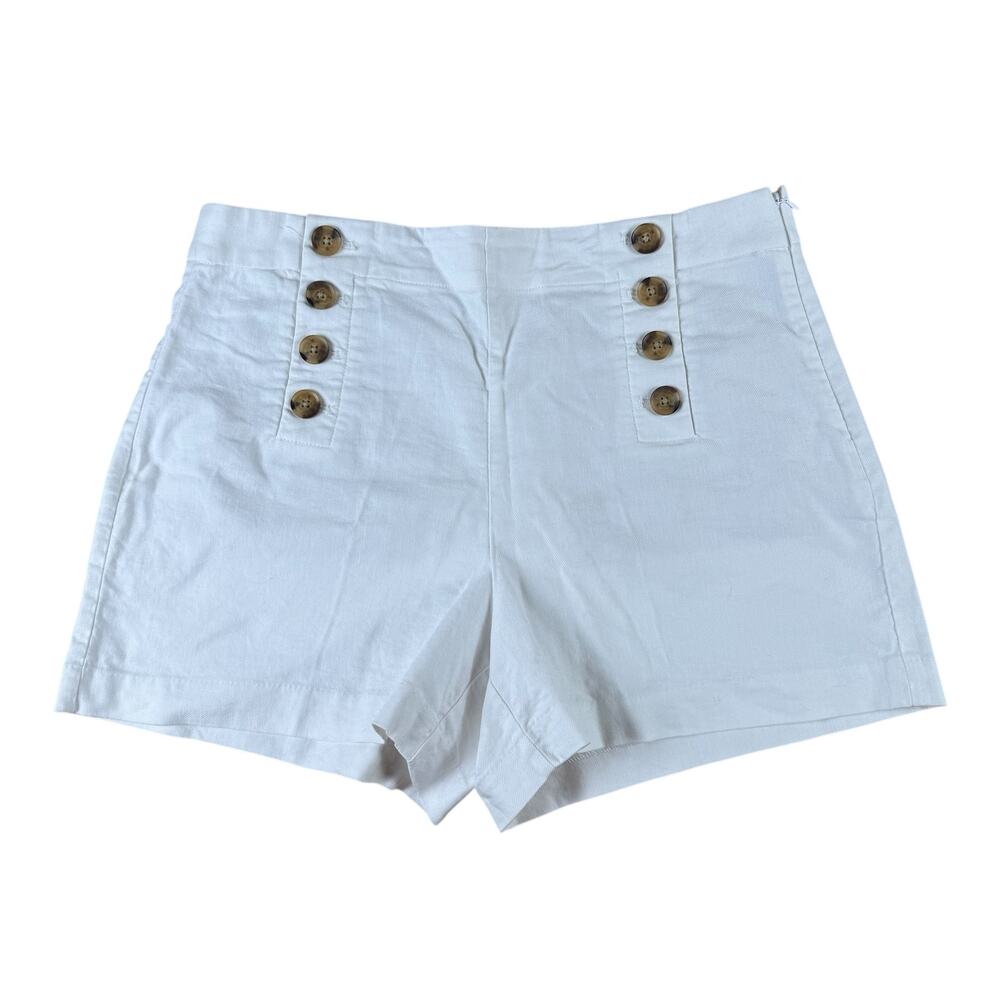 LOFT Women High Waisted Sailor Shorts 10 White Pockets 4" Inseam Zipper Nautical